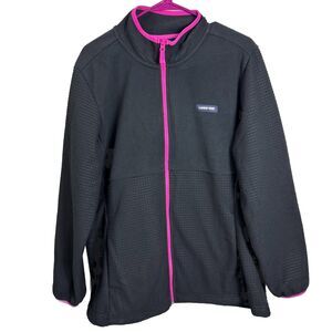 Lands' End Women Black Fleece XXL‎ Pink Black Full Zip Outdoor